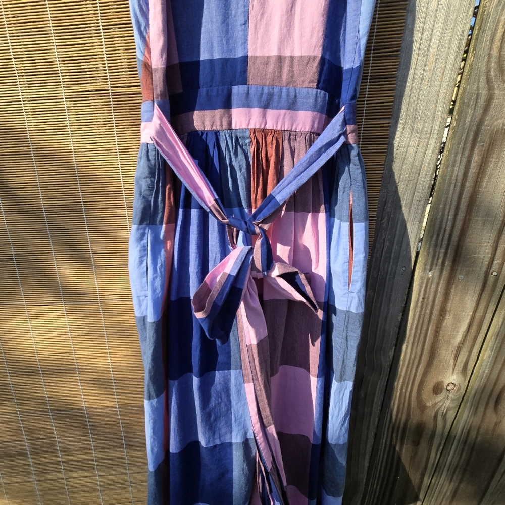 1901 Plaid Wrap Blanket Plaid Midi Dress Pink Blue Size 6 - Picture 13 of 16